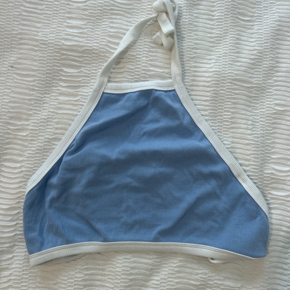 Garage Blue and White Ribbed Halter Top